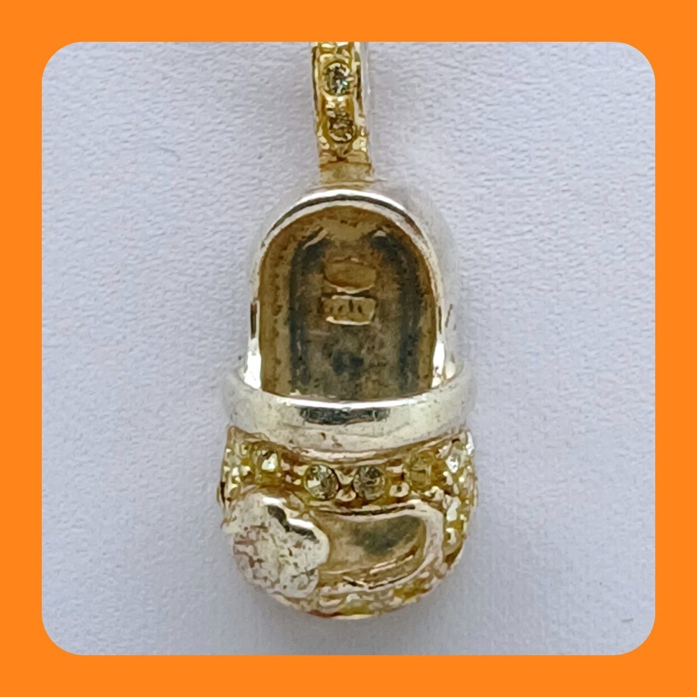 Vintage 925 Sterling Silver Baby Shoe Pendant Necklace 18" 1990s Italy Patina